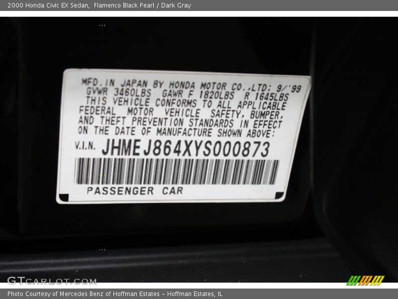 Flamenco Black Pearl / Dark Gray 2000 Honda Civic EX Sedan