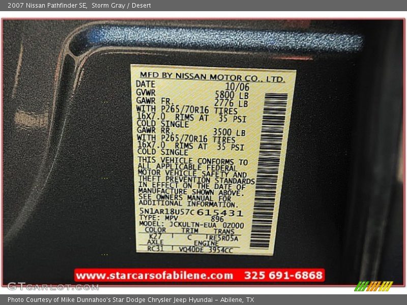 Storm Gray / Desert 2007 Nissan Pathfinder SE