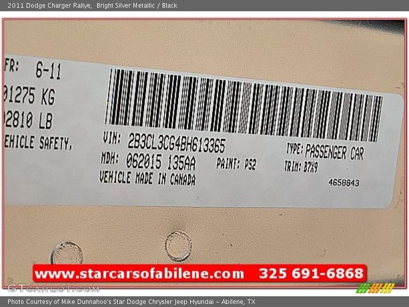 Bright Silver Metallic / Black 2011 Dodge Charger Rallye