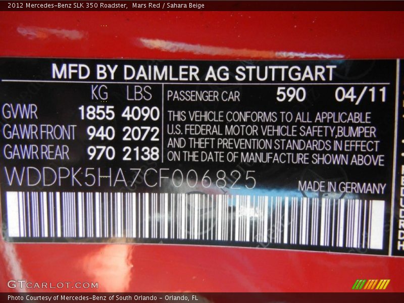 Mars Red / Sahara Beige 2012 Mercedes-Benz SLK 350 Roadster