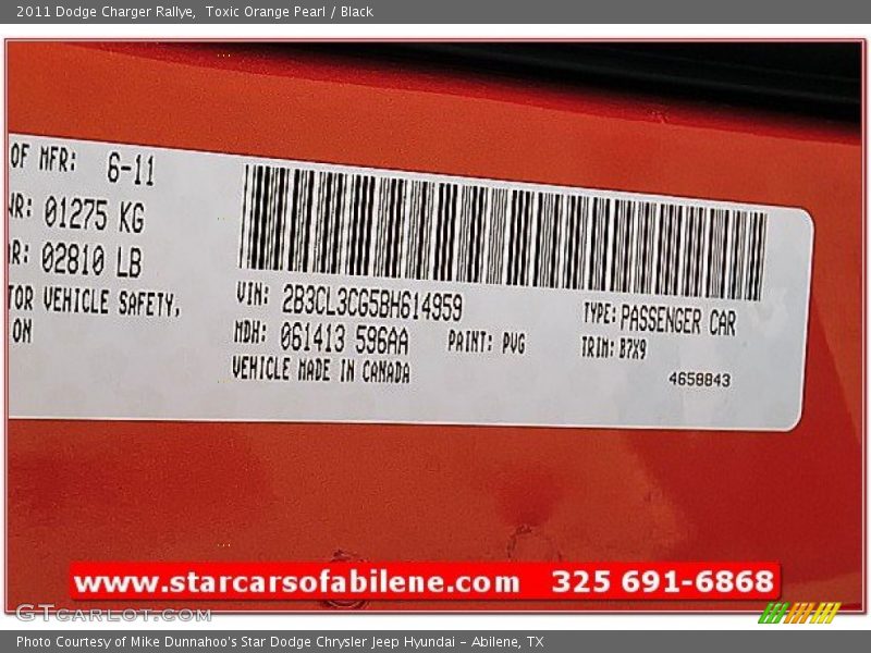 Toxic Orange Pearl / Black 2011 Dodge Charger Rallye