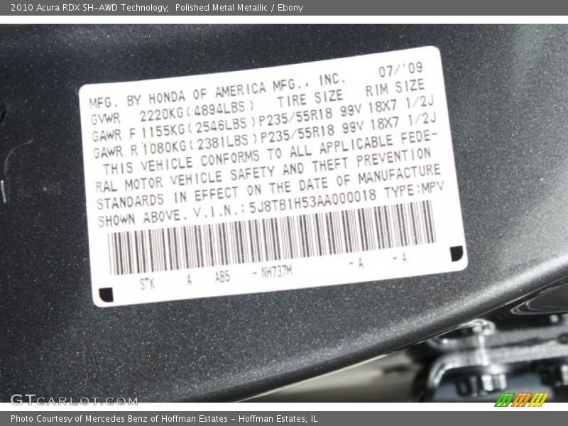 Polished Metal Metallic / Ebony 2010 Acura RDX SH-AWD Technology