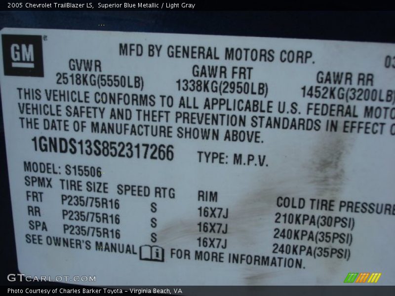 Superior Blue Metallic / Light Gray 2005 Chevrolet TrailBlazer LS