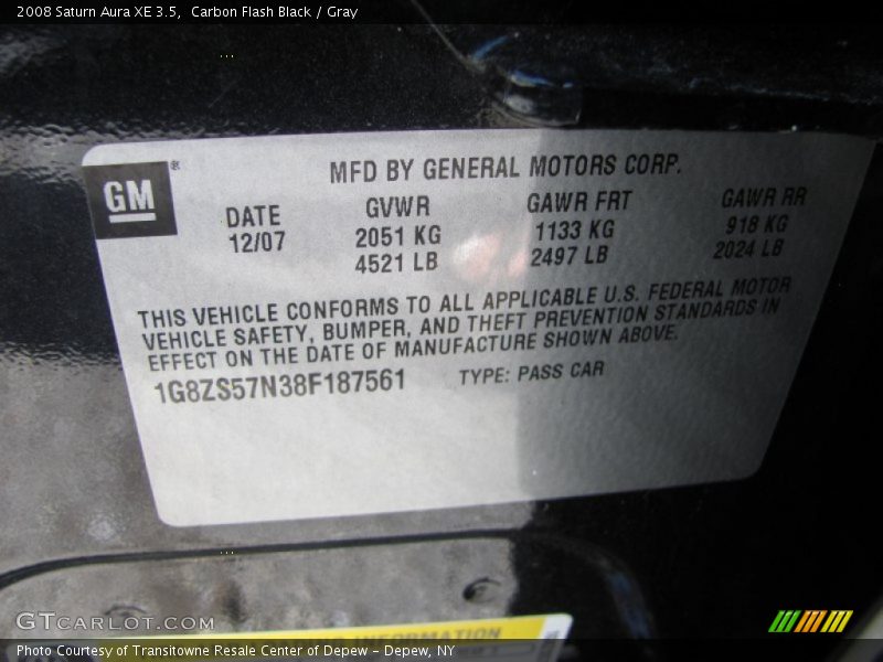 Carbon Flash Black / Gray 2008 Saturn Aura XE 3.5
