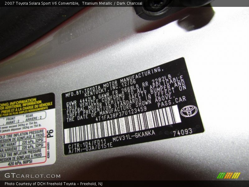 Titanium Metallic / Dark Charcoal 2007 Toyota Solara Sport V6 Convertible