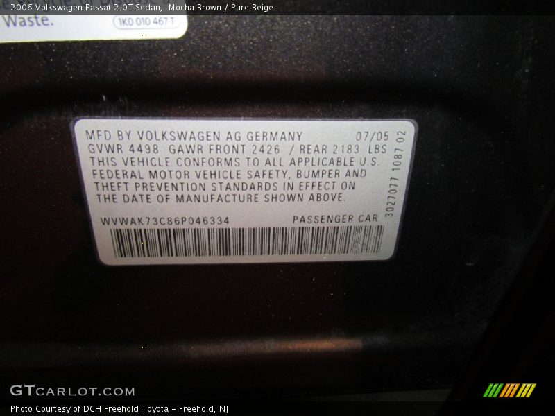 Mocha Brown / Pure Beige 2006 Volkswagen Passat 2.0T Sedan
