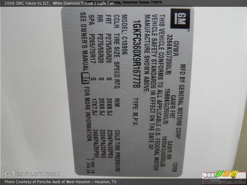 White Diamond Tricoat / Light Tan 2009 GMC Yukon XL SLT