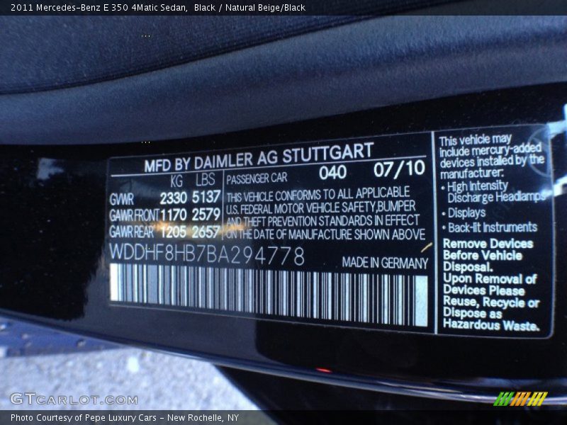 Black / Natural Beige/Black 2011 Mercedes-Benz E 350 4Matic Sedan