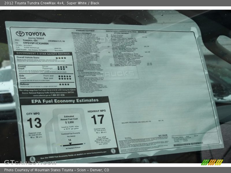 Super White / Black 2012 Toyota Tundra CrewMax 4x4