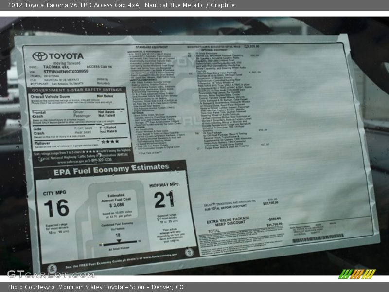 Nautical Blue Metallic / Graphite 2012 Toyota Tacoma V6 TRD Access Cab 4x4