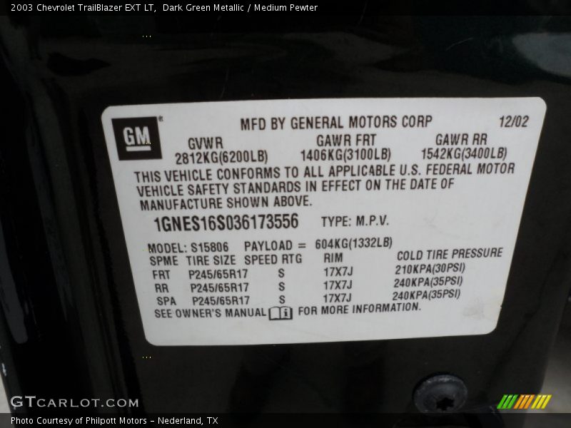 Dark Green Metallic / Medium Pewter 2003 Chevrolet TrailBlazer EXT LT