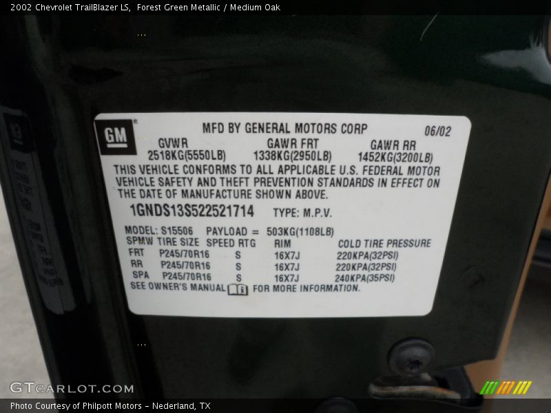 Forest Green Metallic / Medium Oak 2002 Chevrolet TrailBlazer LS