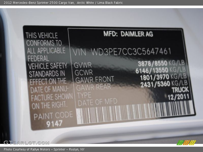 Arctic White / Lima Black Fabric 2012 Mercedes-Benz Sprinter 2500 Cargo Van