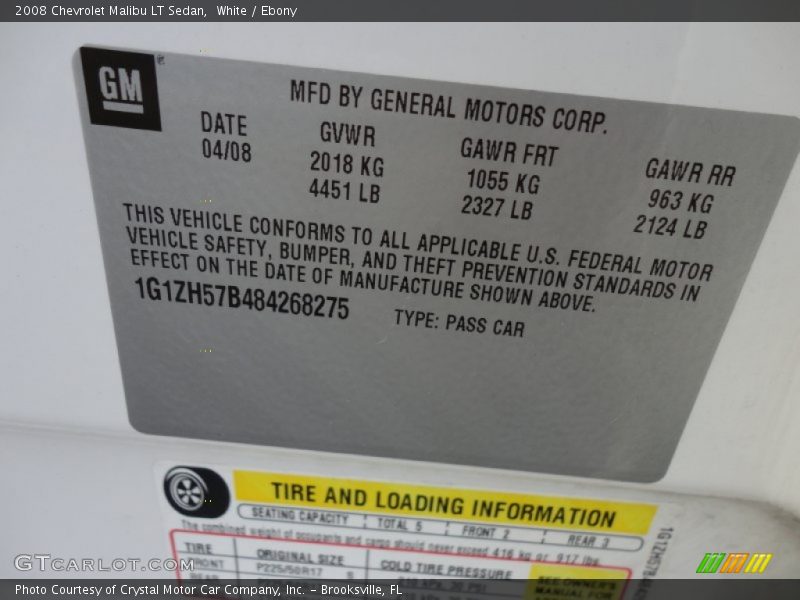 White / Ebony 2008 Chevrolet Malibu LT Sedan