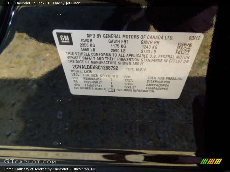 Black / Jet Black 2012 Chevrolet Equinox LT