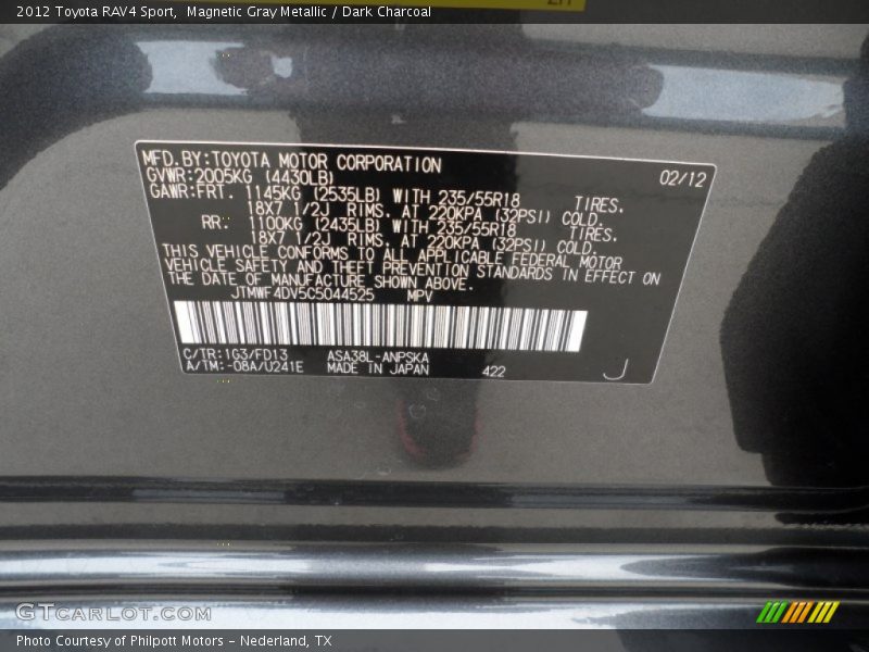 Magnetic Gray Metallic / Dark Charcoal 2012 Toyota RAV4 Sport