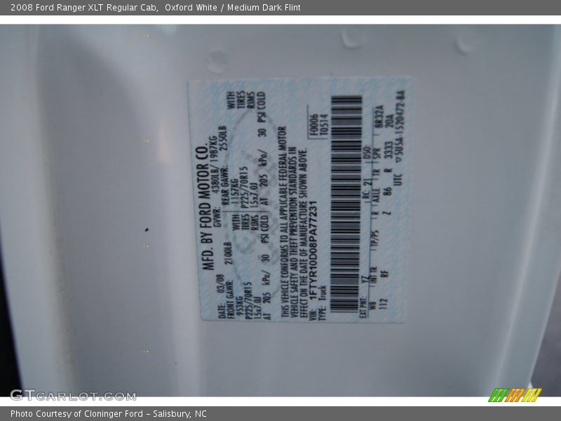 Oxford White / Medium Dark Flint 2008 Ford Ranger XLT Regular Cab