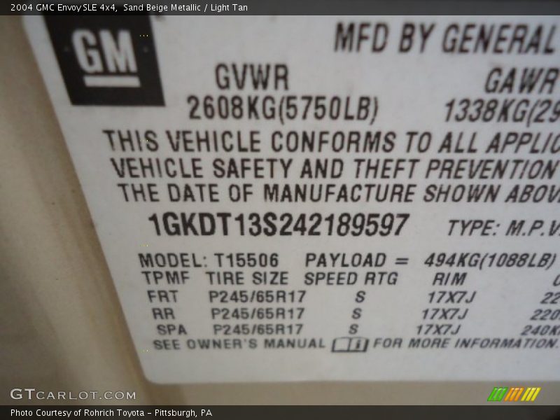 Sand Beige Metallic / Light Tan 2004 GMC Envoy SLE 4x4