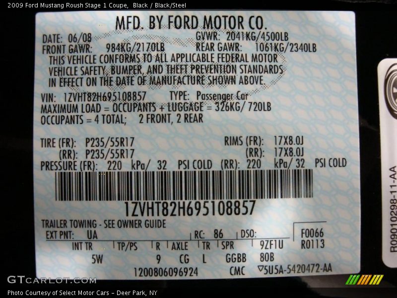Black / Black/Steel 2009 Ford Mustang Roush Stage 1 Coupe