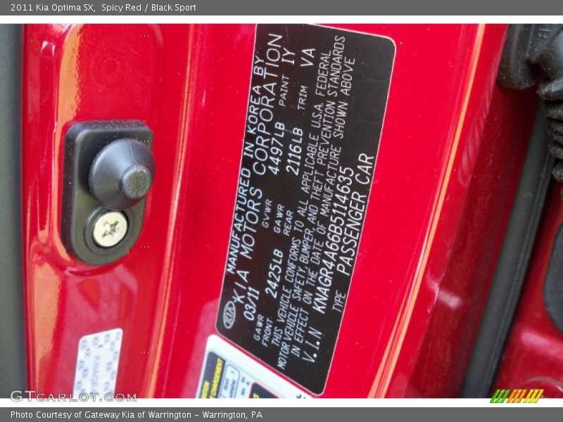 Spicy Red / Black Sport 2011 Kia Optima SX