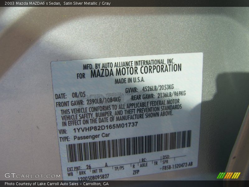 Satin Silver Metallic / Gray 2003 Mazda MAZDA6 s Sedan