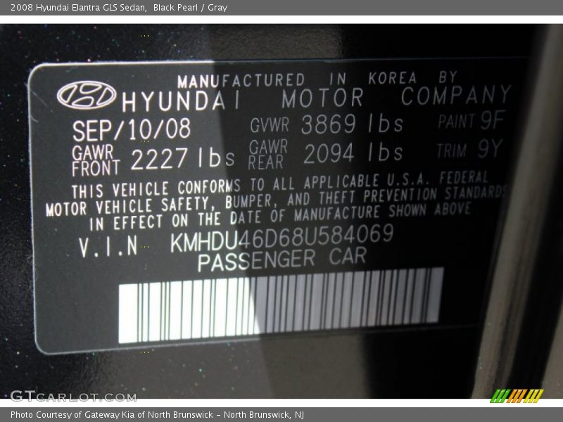 Black Pearl / Gray 2008 Hyundai Elantra GLS Sedan