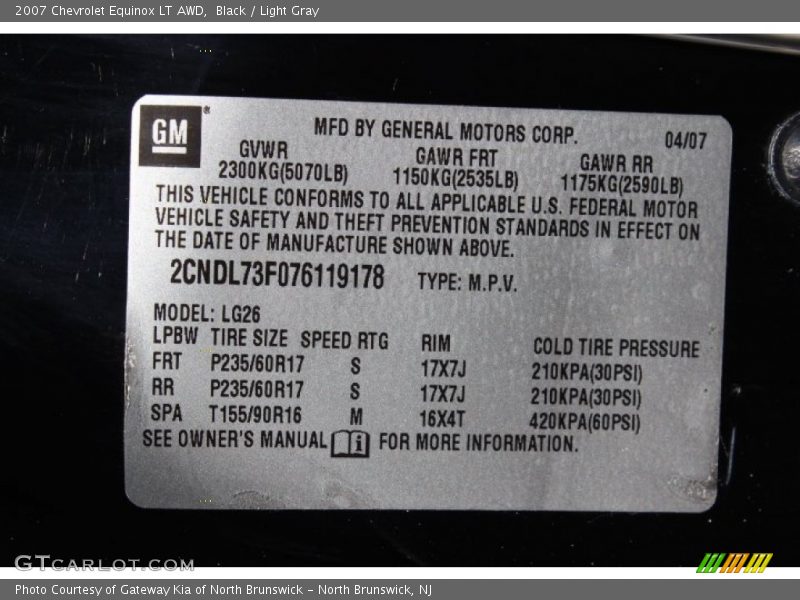 Black / Light Gray 2007 Chevrolet Equinox LT AWD