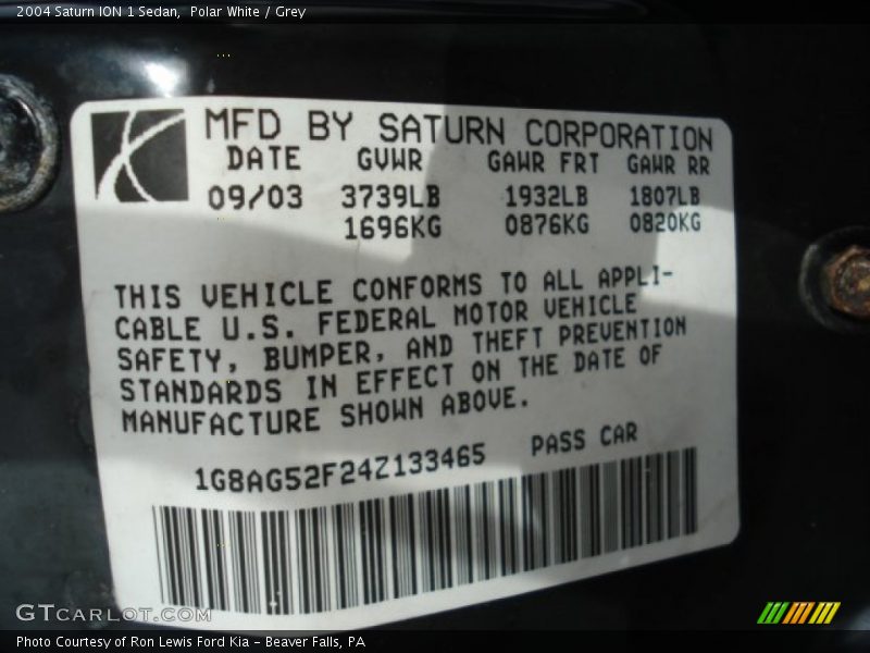 Polar White / Grey 2004 Saturn ION 1 Sedan