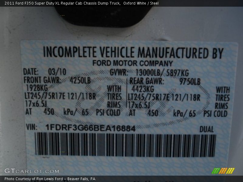 Oxford White / Steel 2011 Ford F350 Super Duty XL Regular Cab Chassis Dump Truck