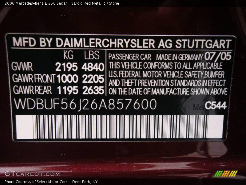 Barolo Red Metallic / Stone 2006 Mercedes-Benz E 350 Sedan