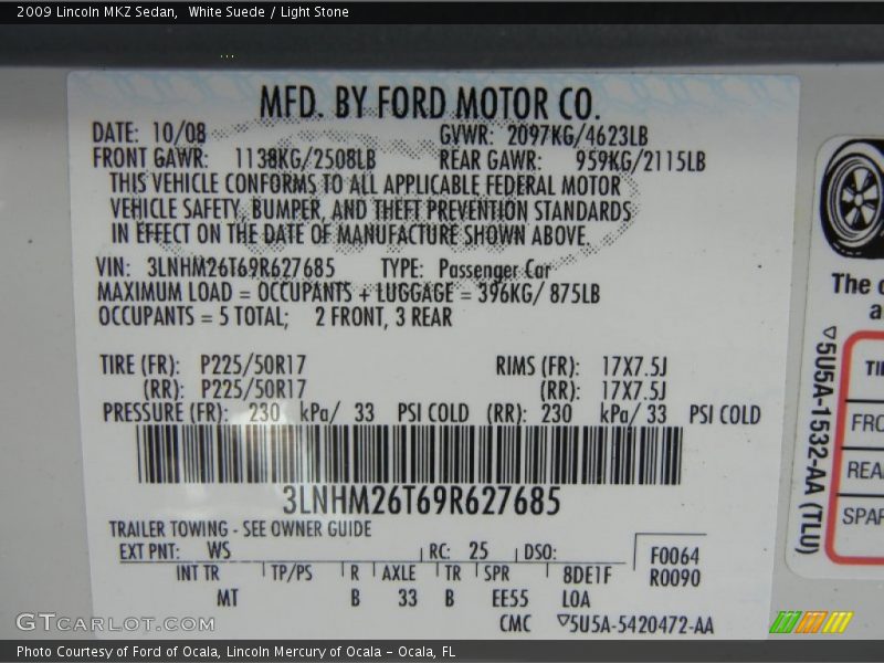 White Suede / Light Stone 2009 Lincoln MKZ Sedan