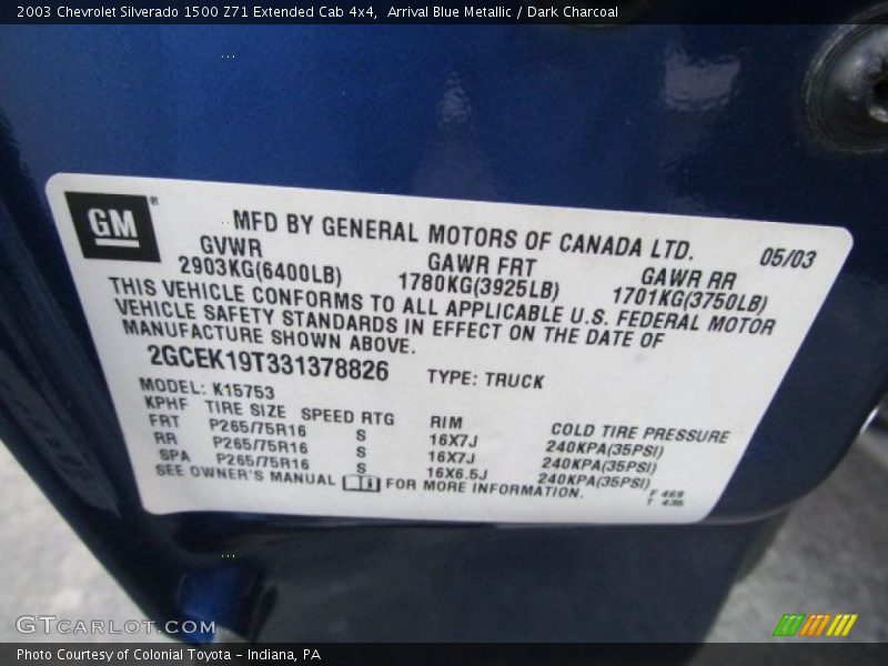 Arrival Blue Metallic / Dark Charcoal 2003 Chevrolet Silverado 1500 Z71 Extended Cab 4x4