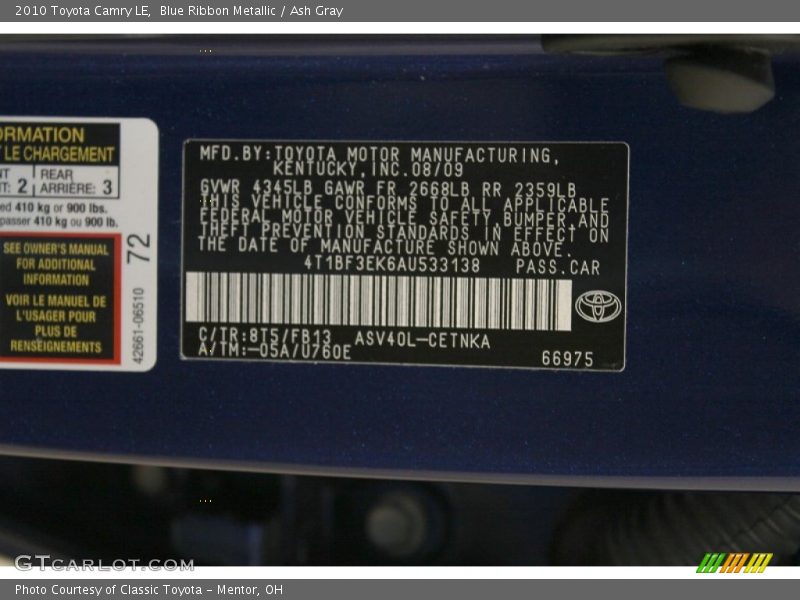 Blue Ribbon Metallic / Ash Gray 2010 Toyota Camry LE