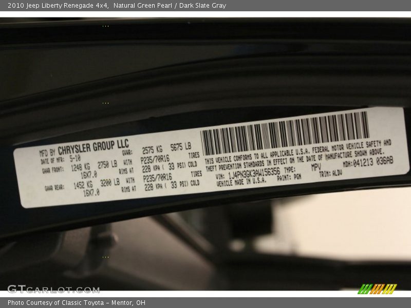 Natural Green Pearl / Dark Slate Gray 2010 Jeep Liberty Renegade 4x4