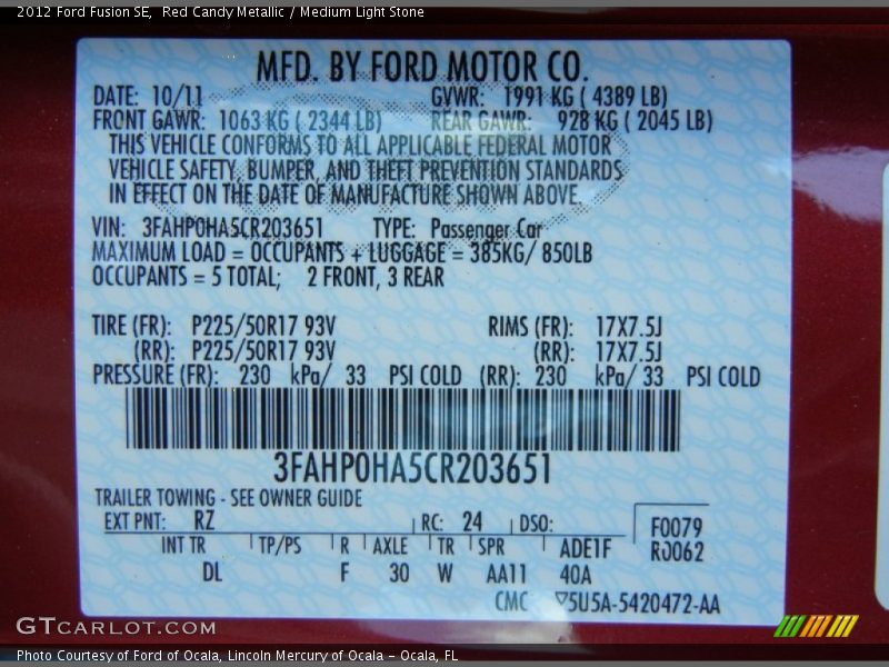 Red Candy Metallic / Medium Light Stone 2012 Ford Fusion SE