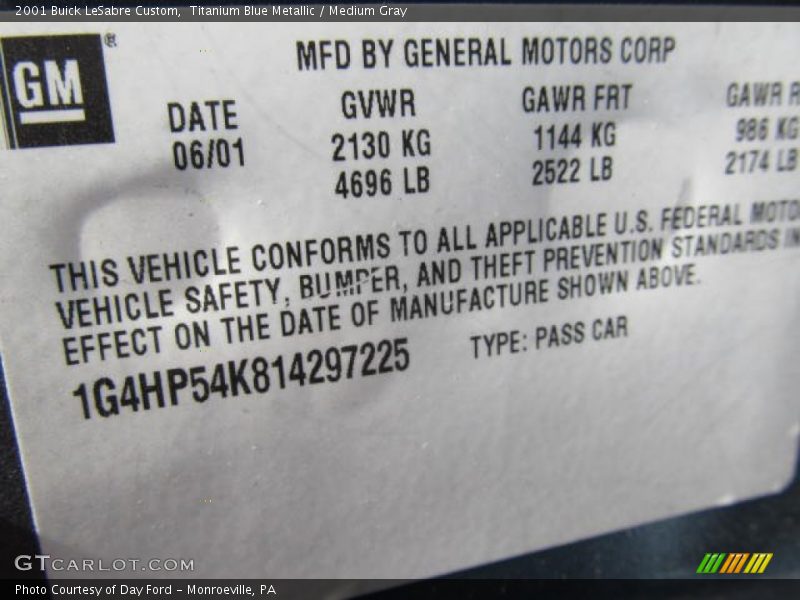 Titanium Blue Metallic / Medium Gray 2001 Buick LeSabre Custom