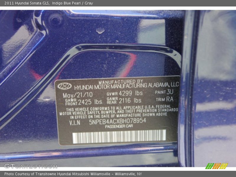 Indigo Blue Pearl / Gray 2011 Hyundai Sonata GLS