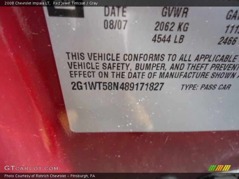 Red Jewel Tintcoat / Gray 2008 Chevrolet Impala LT