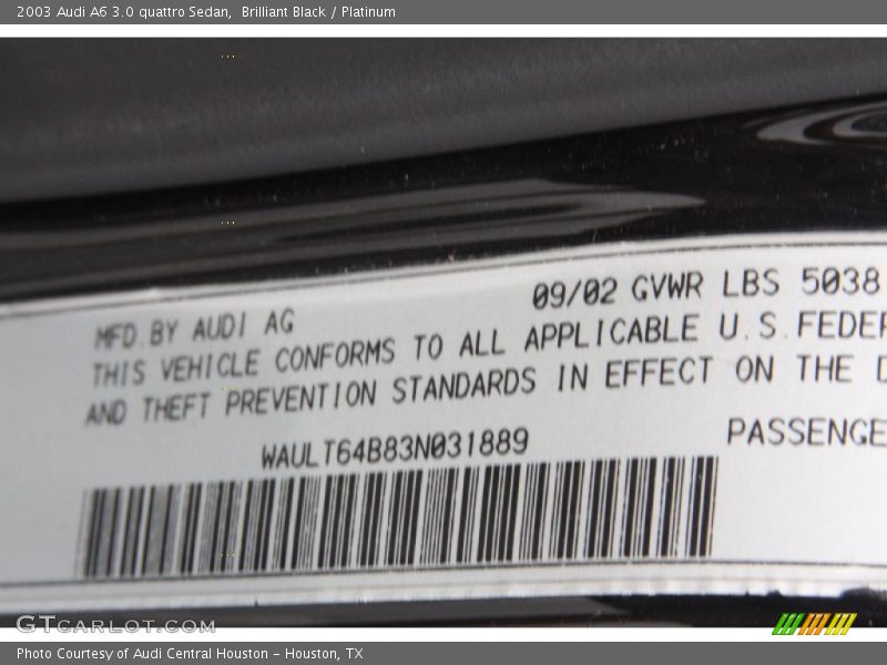 Brilliant Black / Platinum 2003 Audi A6 3.0 quattro Sedan