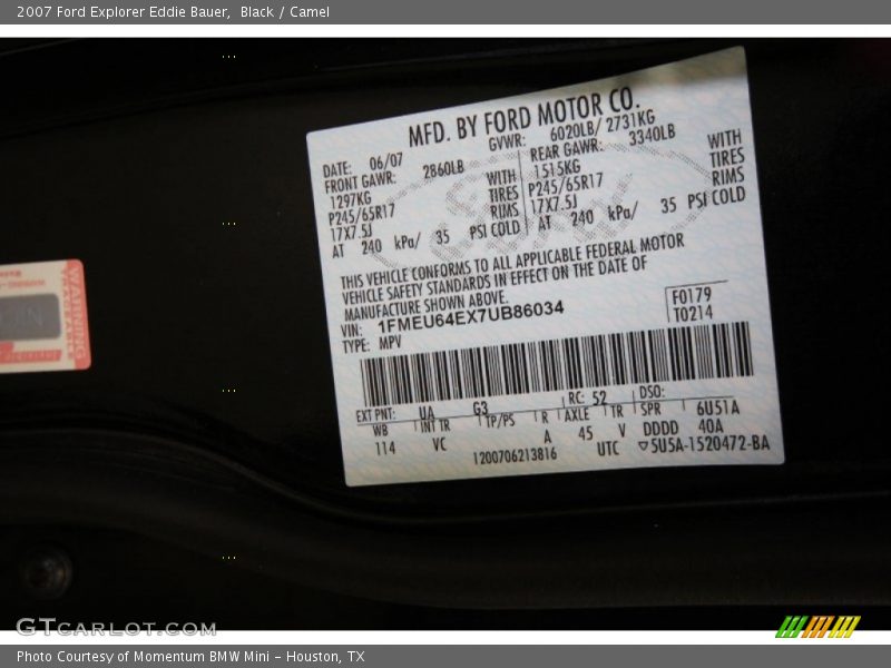 2007 Explorer Eddie Bauer Black Color Code UA