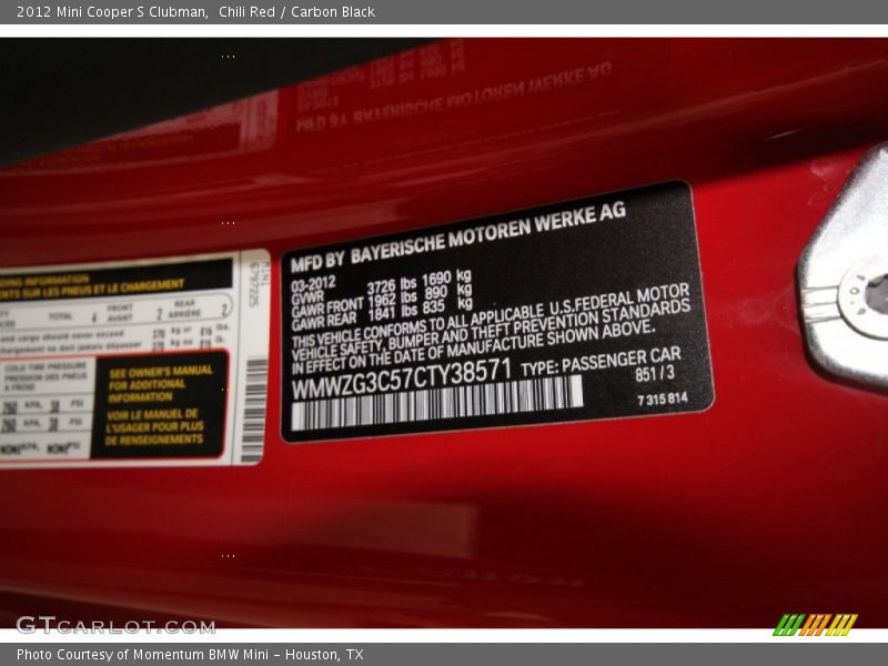 Chili Red / Carbon Black 2012 Mini Cooper S Clubman