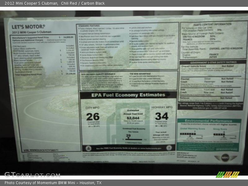 Chili Red / Carbon Black 2012 Mini Cooper S Clubman