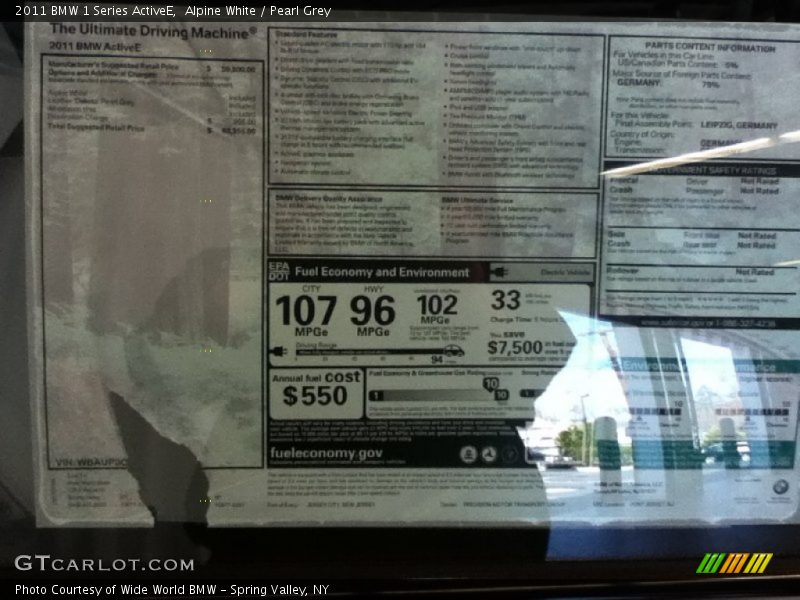  2011 1 Series ActiveE Window Sticker
