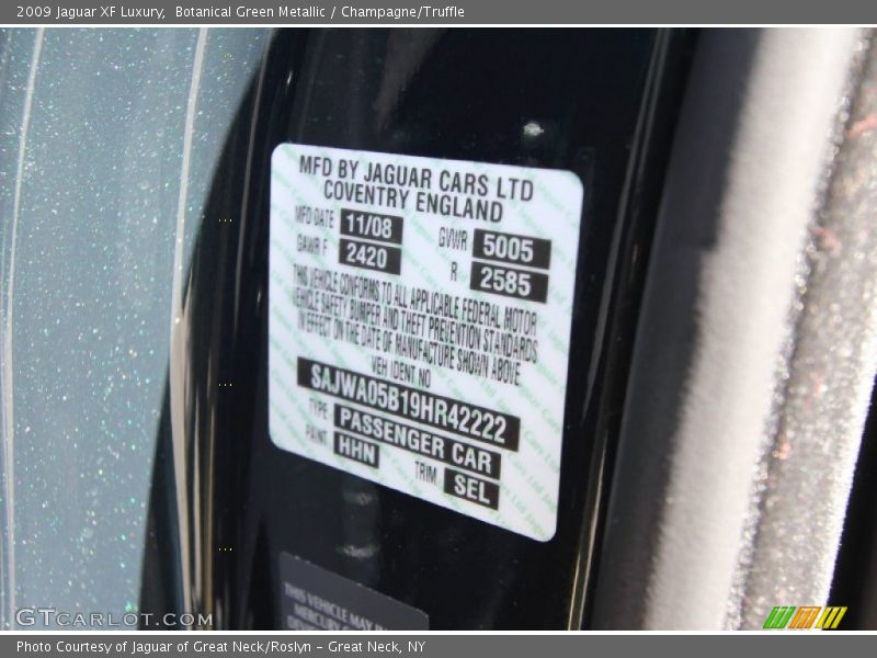 2009 XF Luxury Botanical Green Metallic Color Code HHN