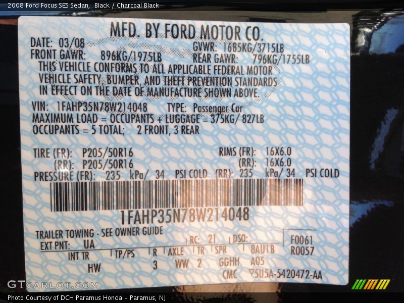 Black / Charcoal Black 2008 Ford Focus SES Sedan