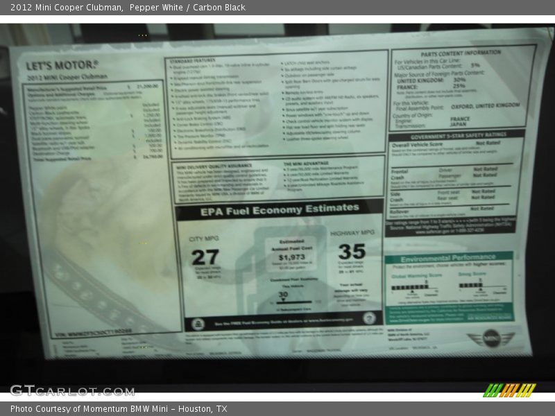 Pepper White / Carbon Black 2012 Mini Cooper Clubman