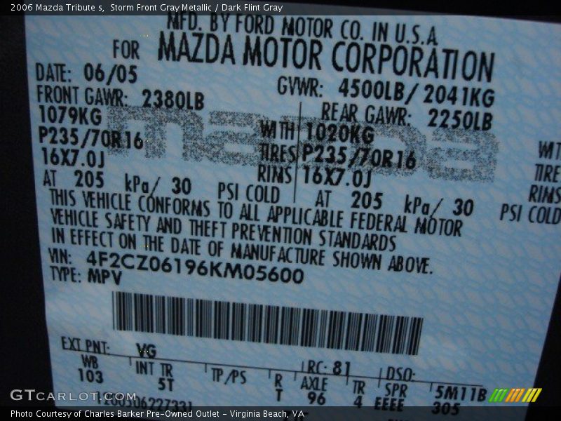 2006 Tribute s Storm Front Gray Metallic Color Code VG