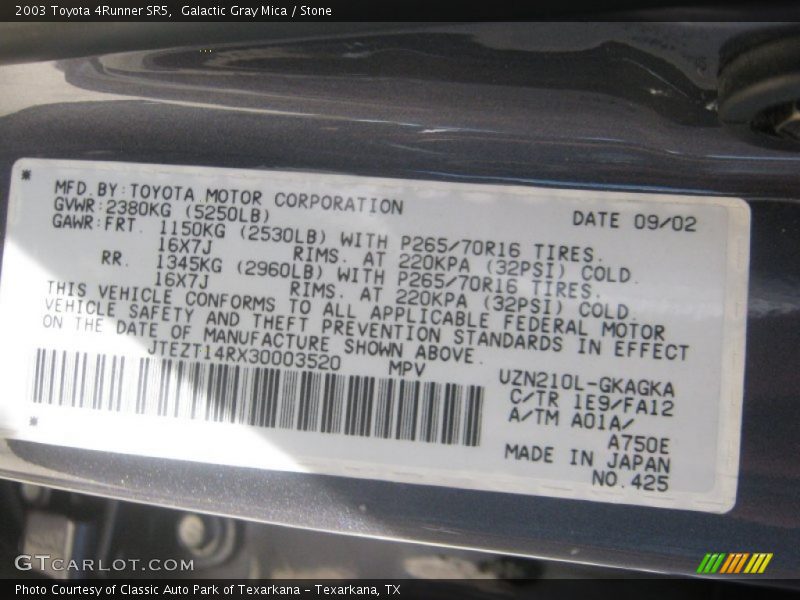 Galactic Gray Mica / Stone 2003 Toyota 4Runner SR5