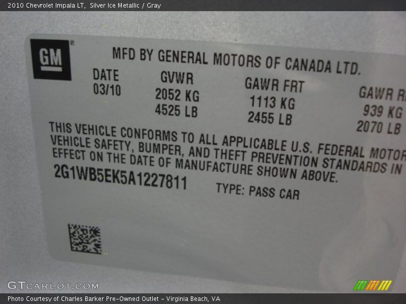 Silver Ice Metallic / Gray 2010 Chevrolet Impala LT