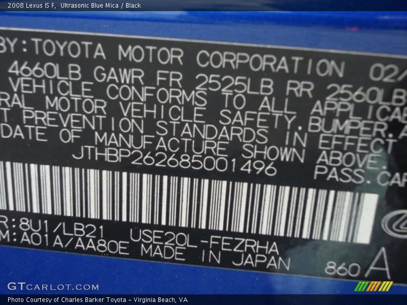 Ultrasonic Blue Mica / Black 2008 Lexus IS F